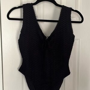 Vintage Cache Textured Lace up Bodysuit